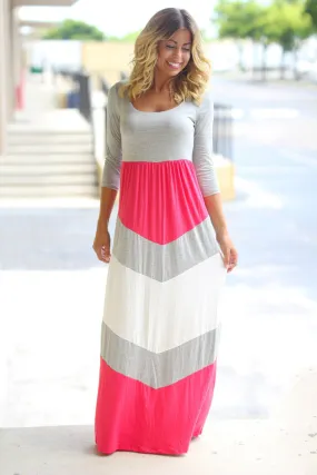 Coral and Gray Chevron Maxi Dress