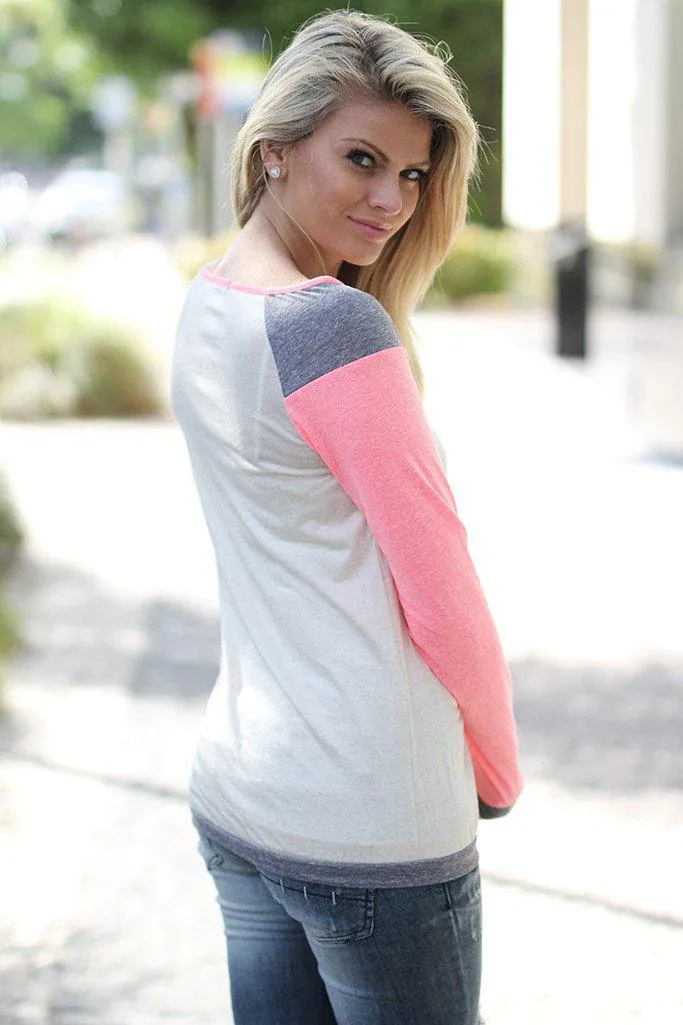 Coral and Ivory Long Sleeve Top