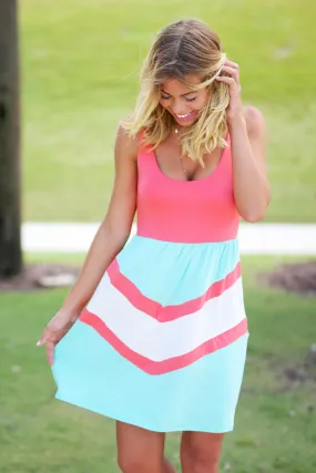 Coral and Mint Chevron Short Dress