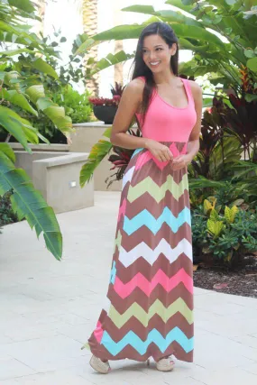 Coral Multicolor Chevron Maxi Dress