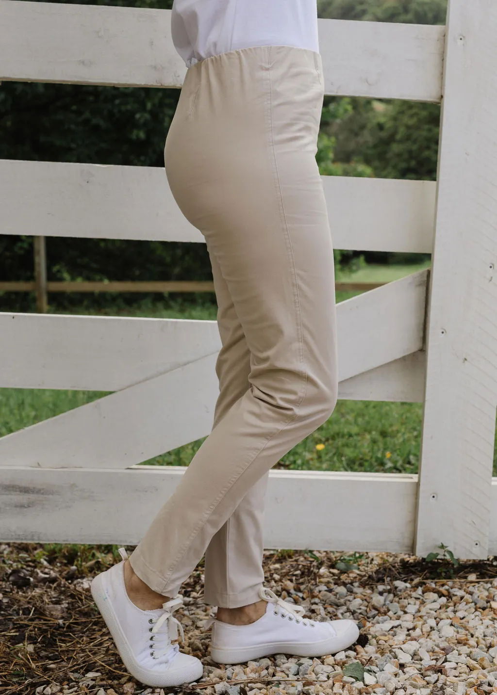 Cotton Elastic Waist Pant Beige