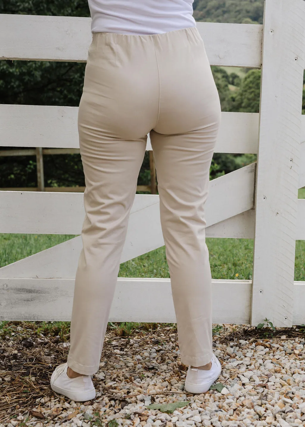 Cotton Elastic Waist Pant Beige