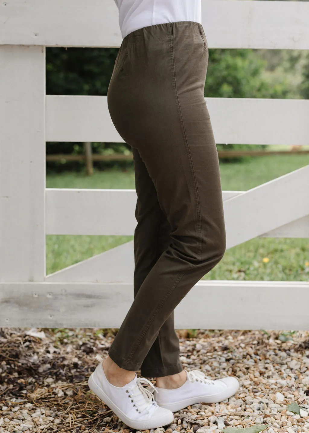 Cotton Elastic Waist Pant Khaki