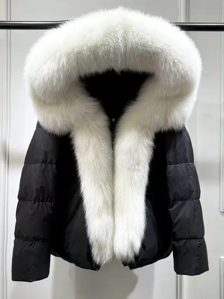 Elegant Women's Plus Size Duck Down Jacket with Real Fur