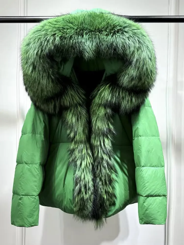 Elegant Women's Plus Size Duck Down Jacket with Real Fur