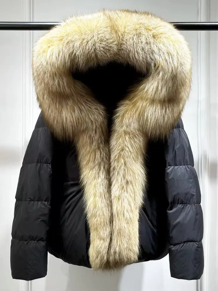 Elegant Women's Plus Size Duck Down Jacket with Real Fur