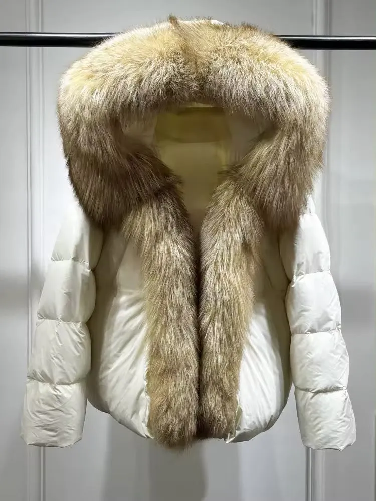 Elegant Women's Plus Size Duck Down Jacket with Real Fur