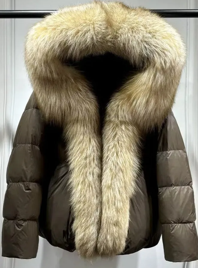 Elegant Women's Plus Size Duck Down Jacket with Real Fur