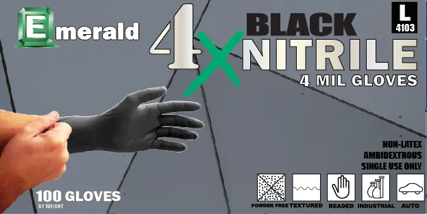 Emerald 4X Black Nitrile Gloves – 4 Mil