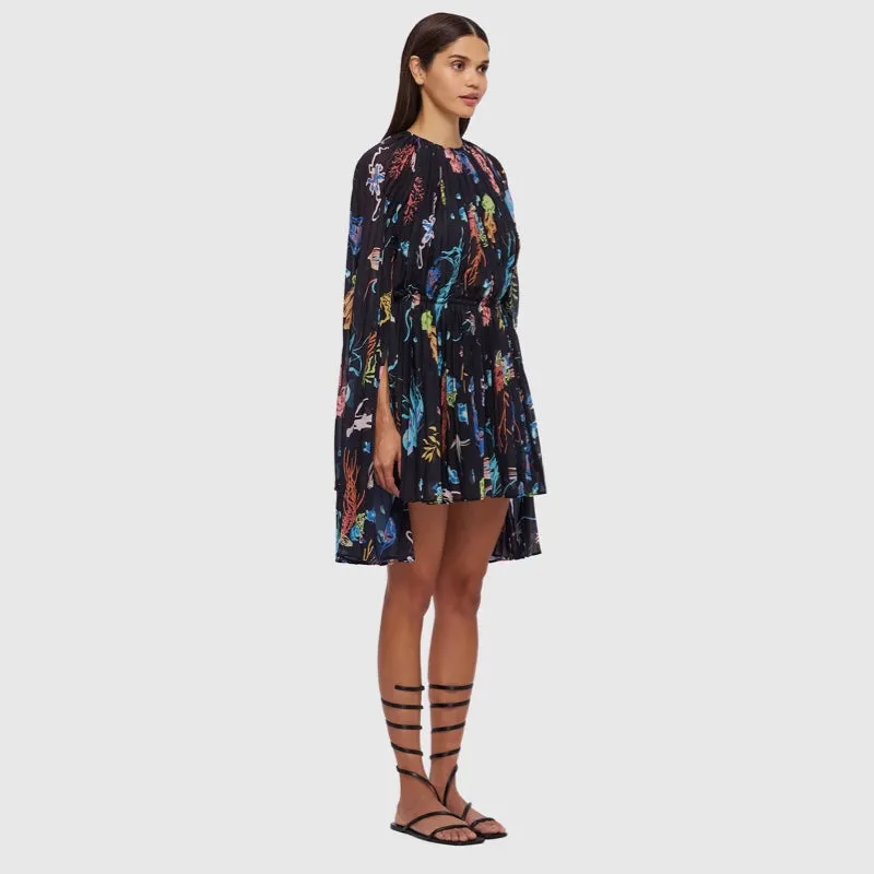 Evelyn Bell Sleeve Mini Dress - Twilight Print in Black