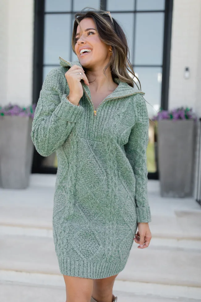 Eyes For You Olive Half Zip Sweater Dress FINAL SALE