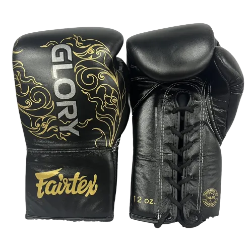 Fairtex Boxing Gloves BGLG3 Lace Up Black gold