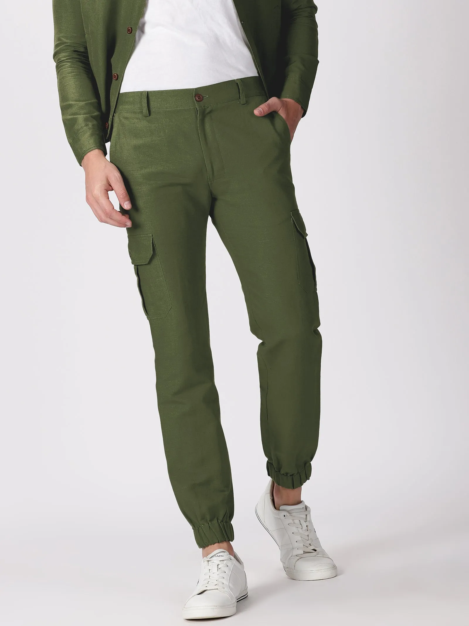 Finn - Linen Joggers - Military Green