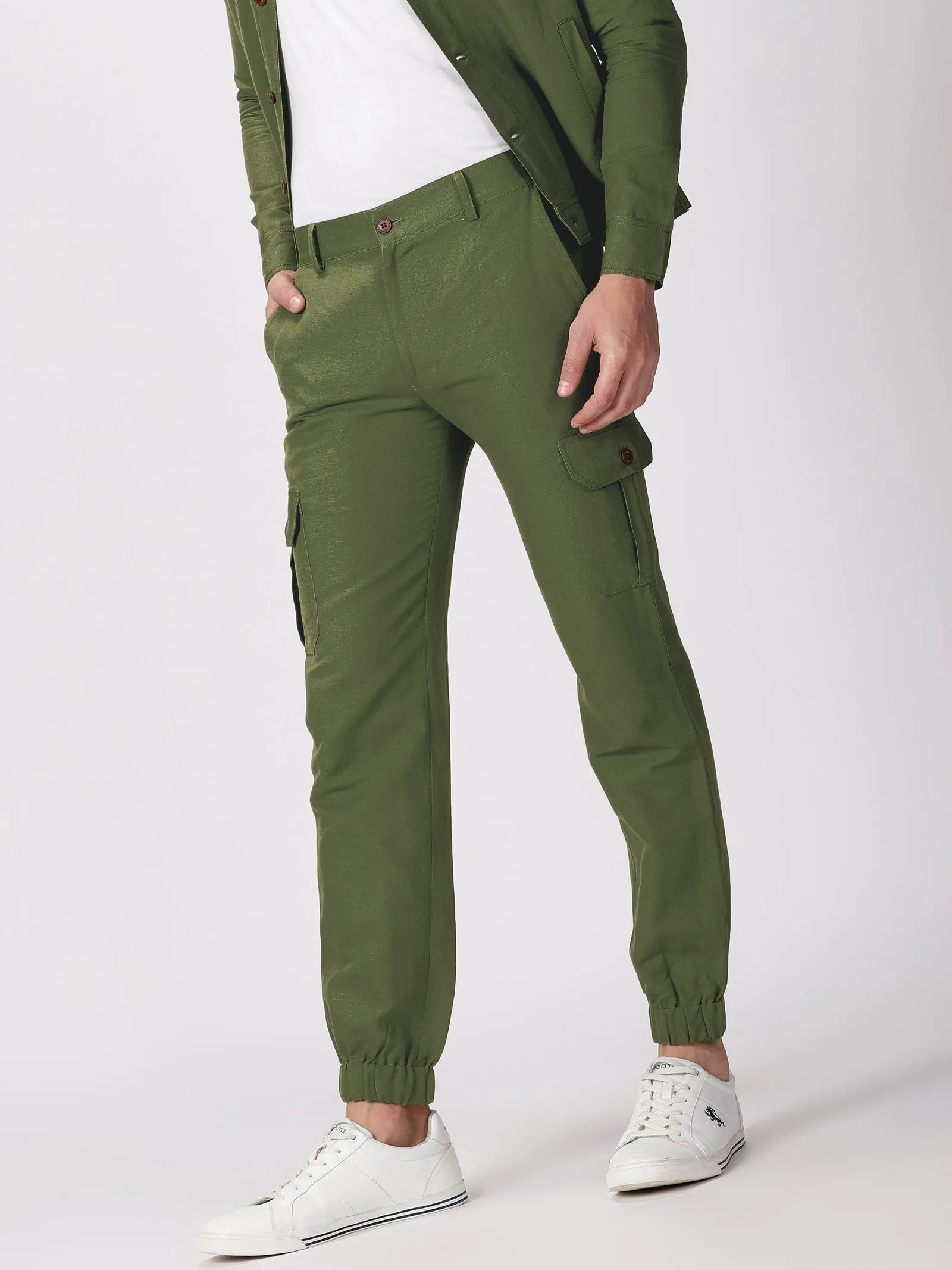 Finn - Linen Joggers - Military Green