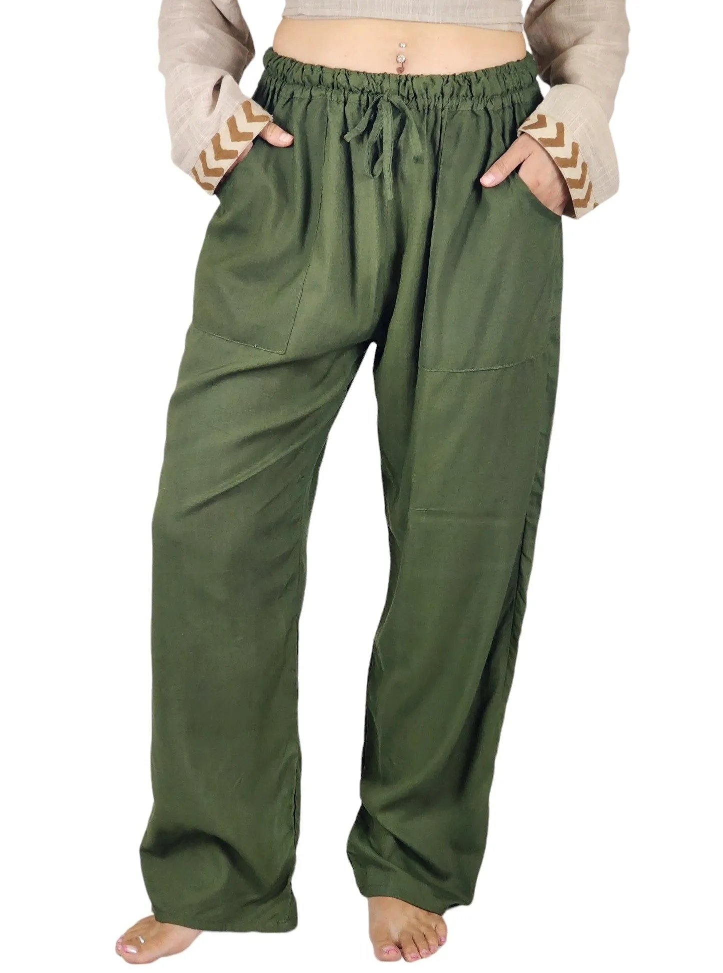 Forest Green Rayon Cotton Trousers