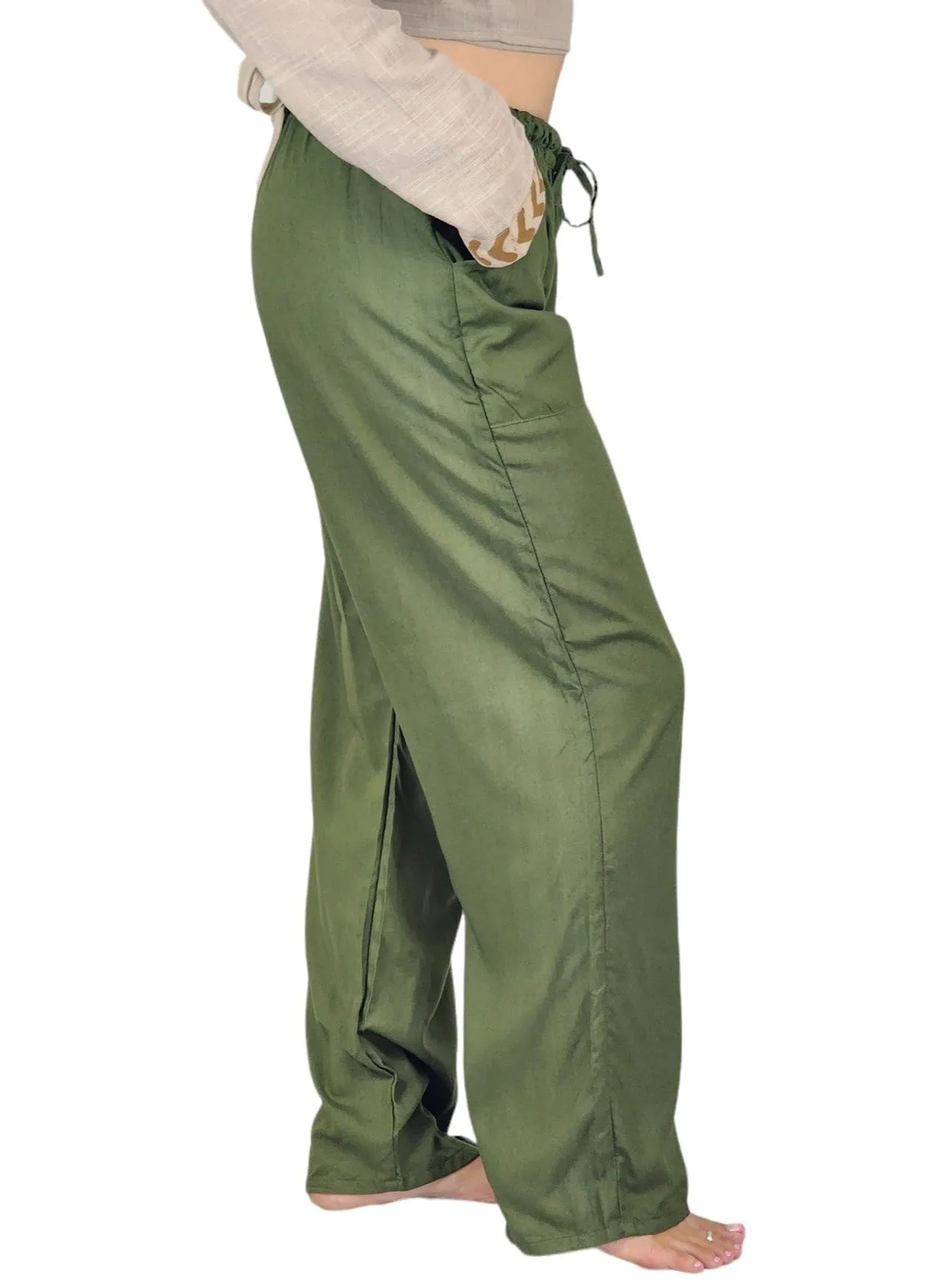 Forest Green Rayon Cotton Trousers