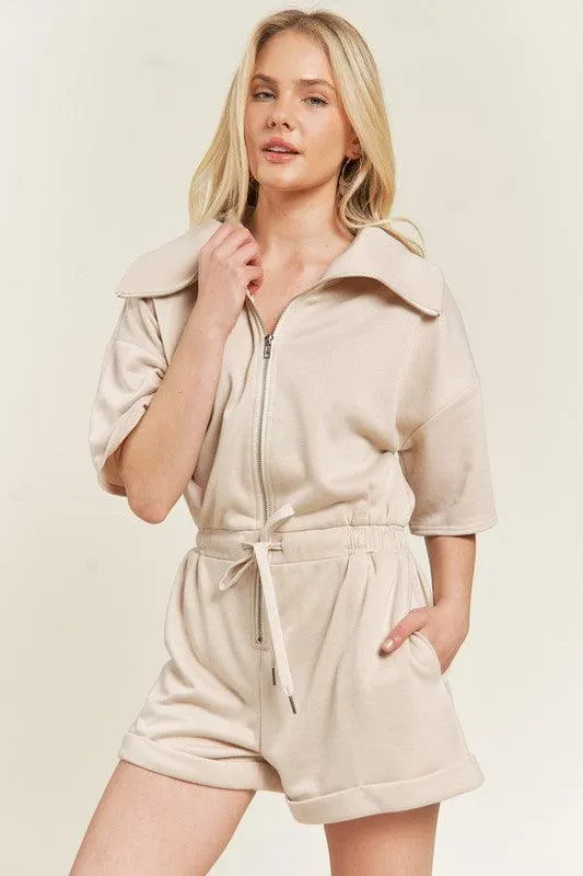 French Terry Front Zip Plus Size Romper