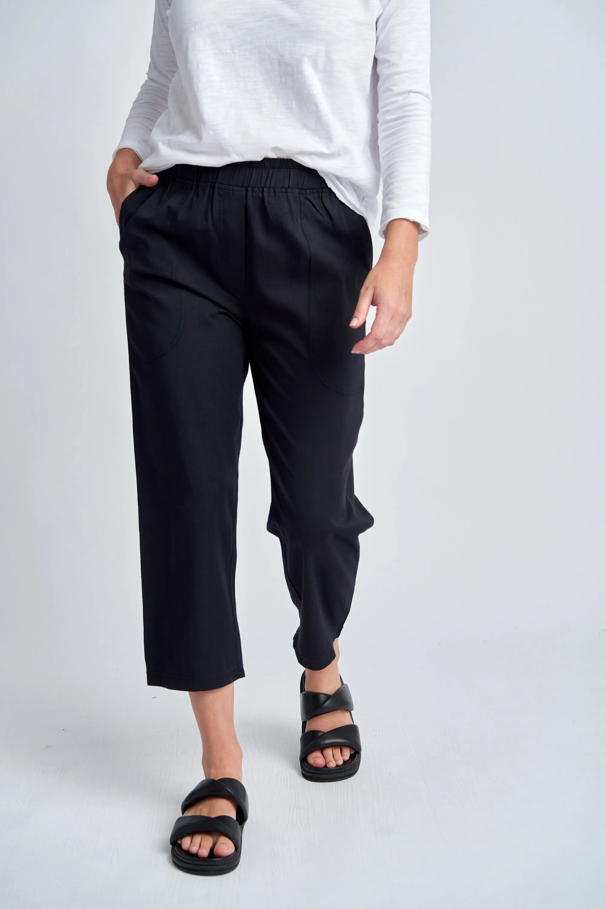 Front Pocket Cotton Pants Black