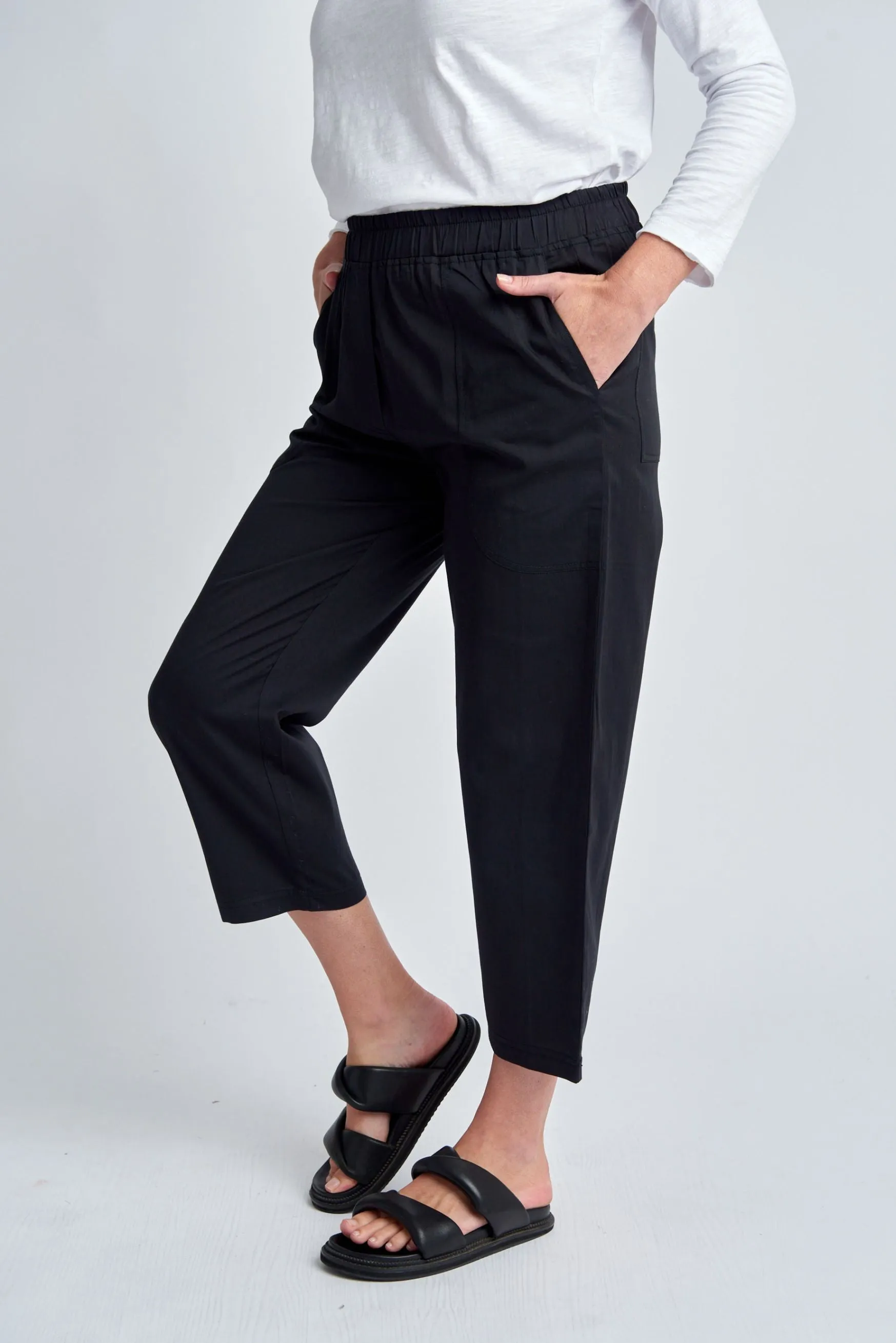 Front Pocket Cotton Pants Black