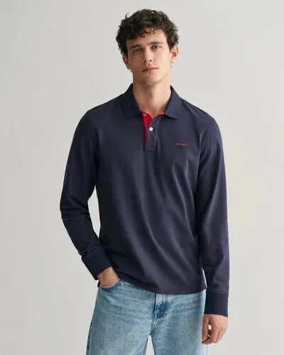 GANT - Reg Contrast Pique LS Rugger, Navy