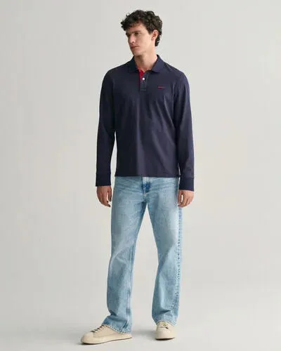 GANT - Reg Contrast Pique LS Rugger, Navy