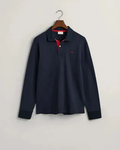 GANT - Reg Contrast Pique LS Rugger, Navy