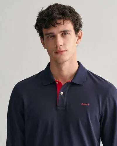 GANT - Reg Contrast Pique LS Rugger, Navy