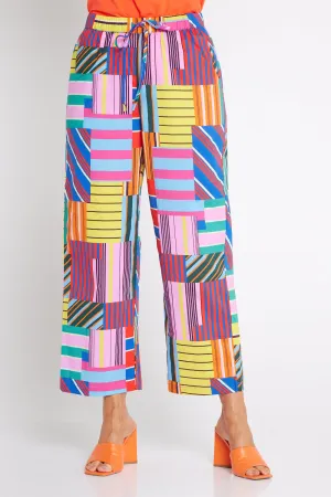 Geo Brights Cotton Pants - Pink Multi