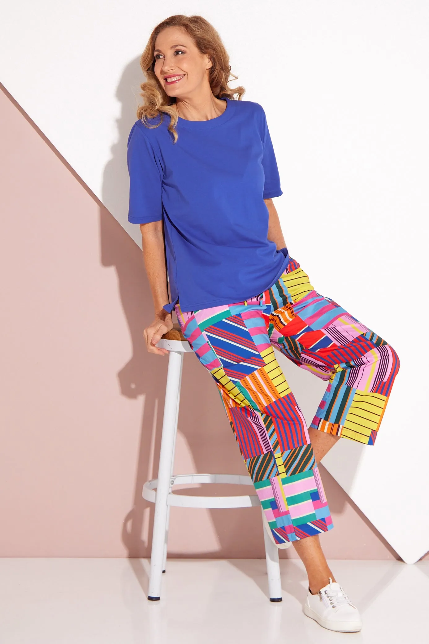 Geo Brights Cotton Pants - Pink Multi