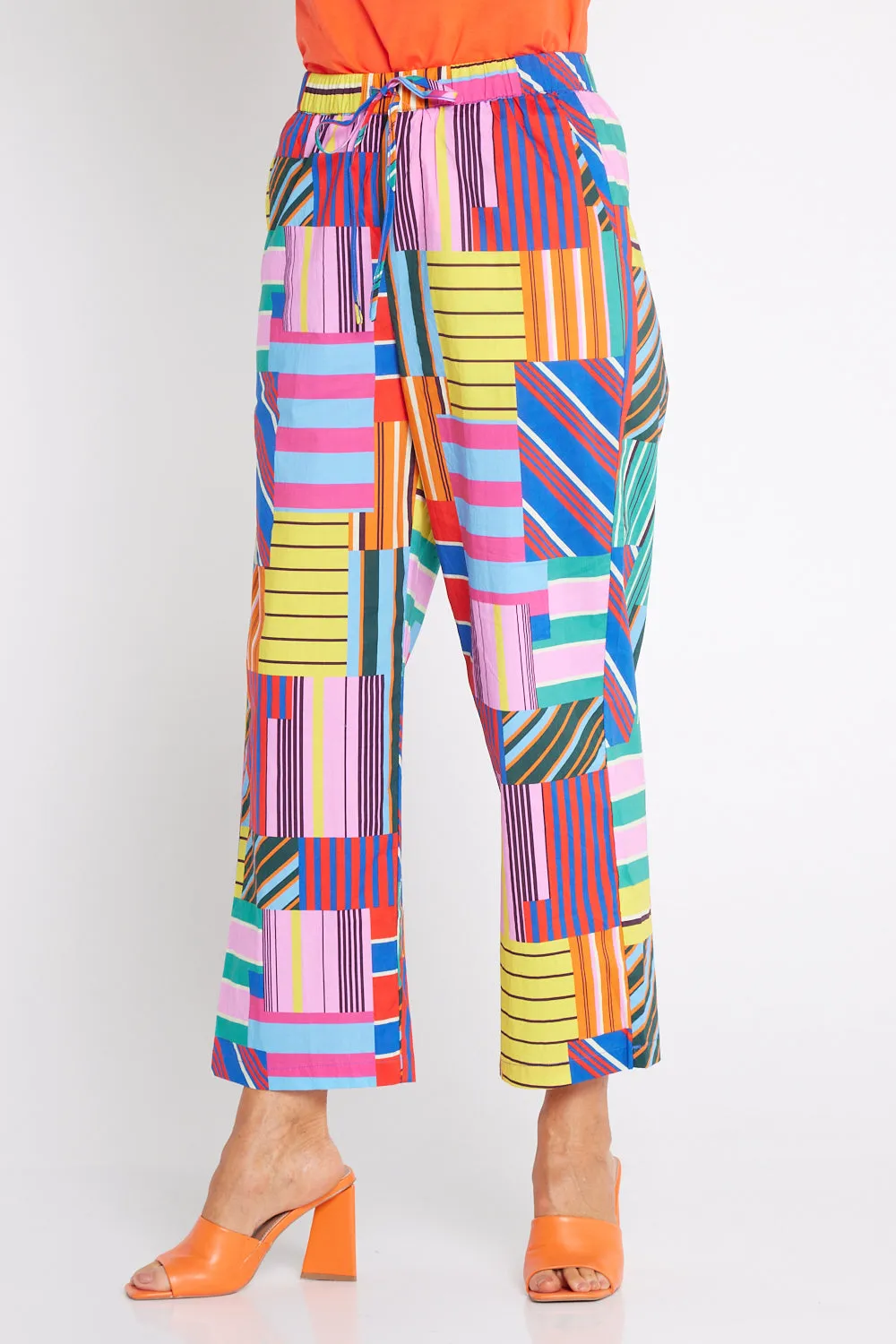 Geo Brights Cotton Pants - Pink Multi