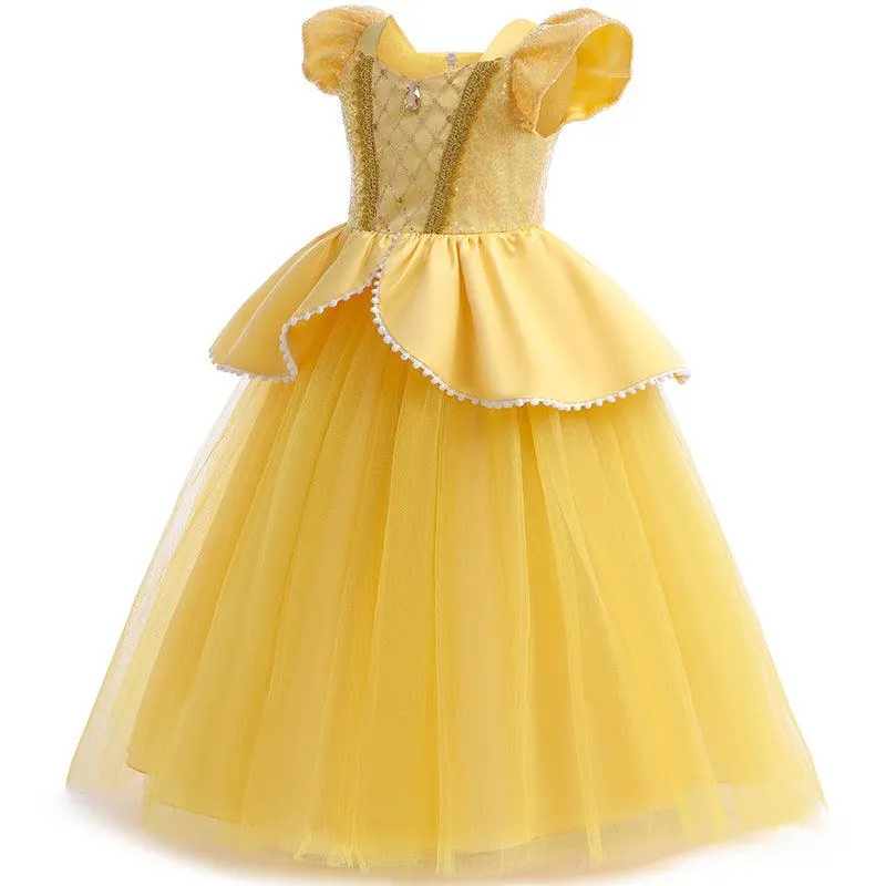 Girls' sequined pearl princess dress 3-10 years old fashionable backless big bow fluffy skirt Enchanting Fairy Tale Dress for Girls