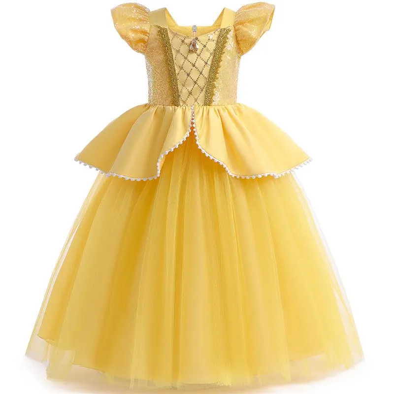 Girls' sequined pearl princess dress 3-10 years old fashionable backless big bow fluffy skirt Enchanting Fairy Tale Dress for Girls