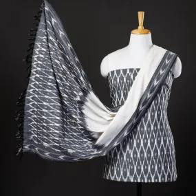 Grey - 3pc Pochampally Ikat Weave Cotton Suit Material Set