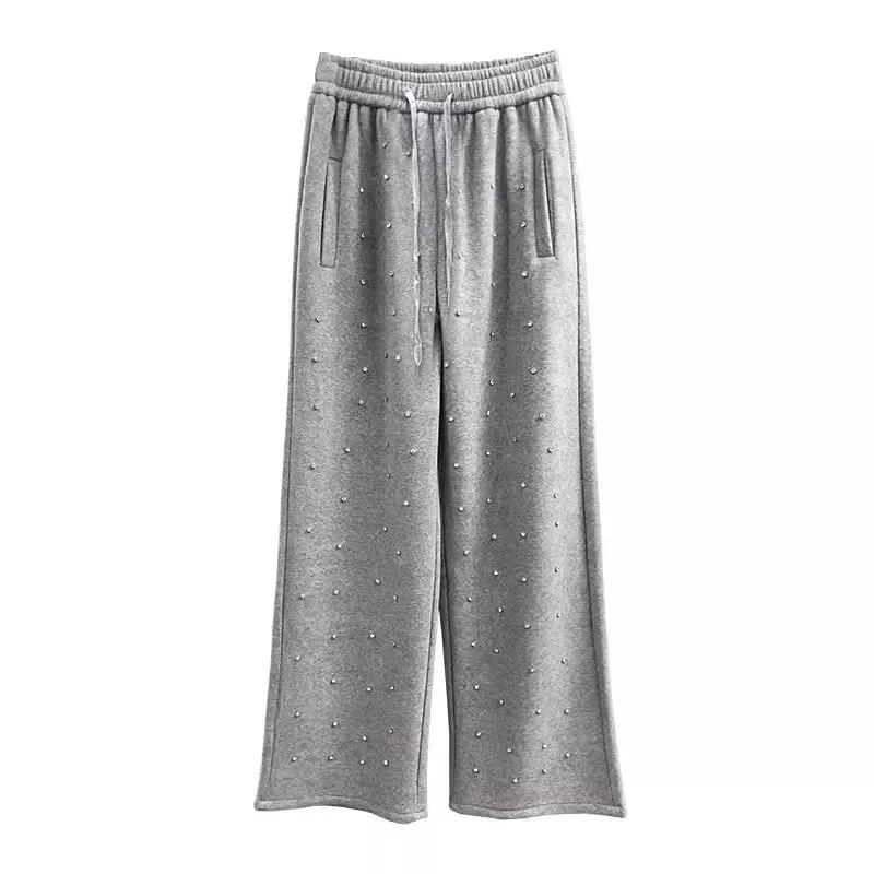 Grey Palazzo Pants For Women Baggy High Waist Wide Leg Joggers Y2k Pants