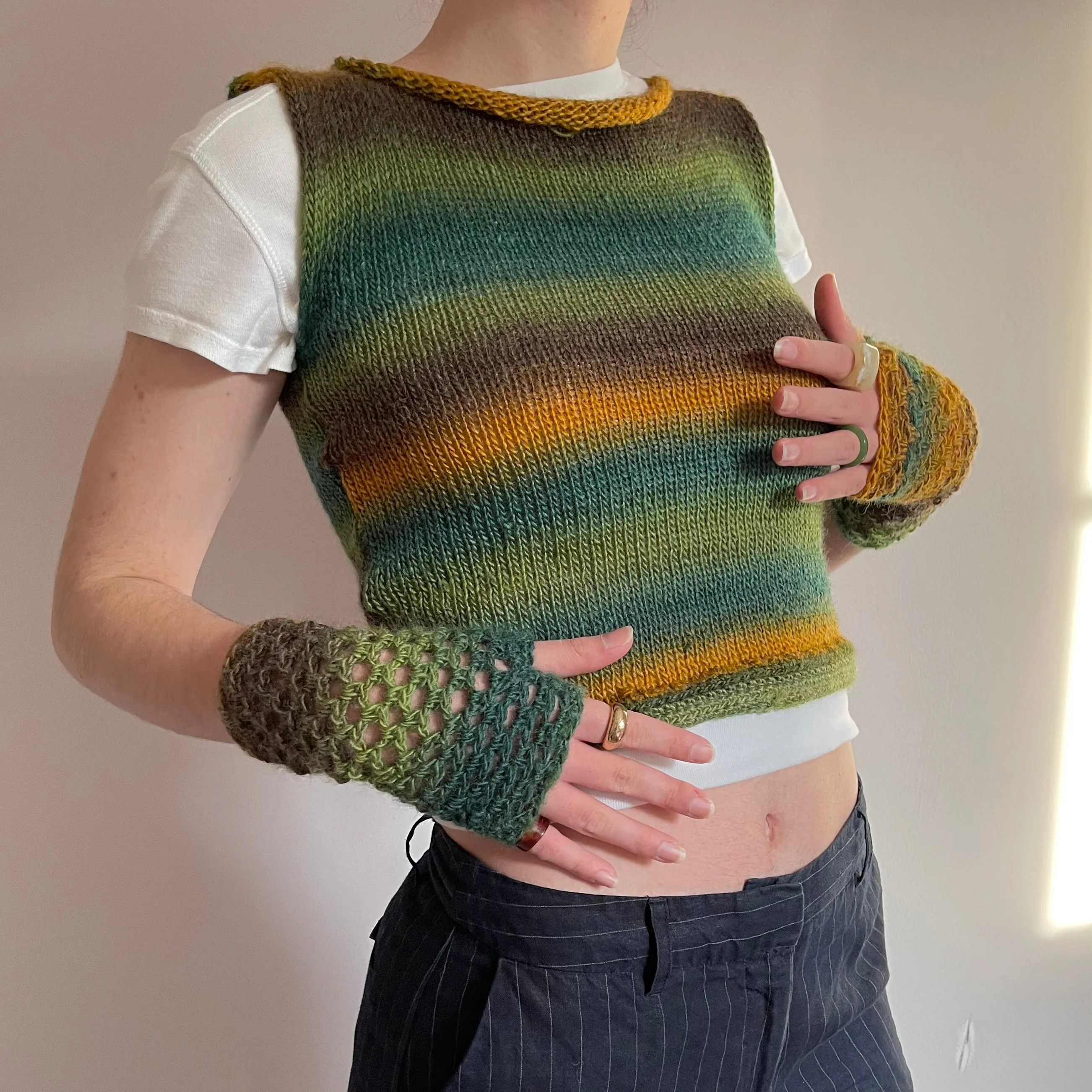 Handmade Forest fishnet hand warmers