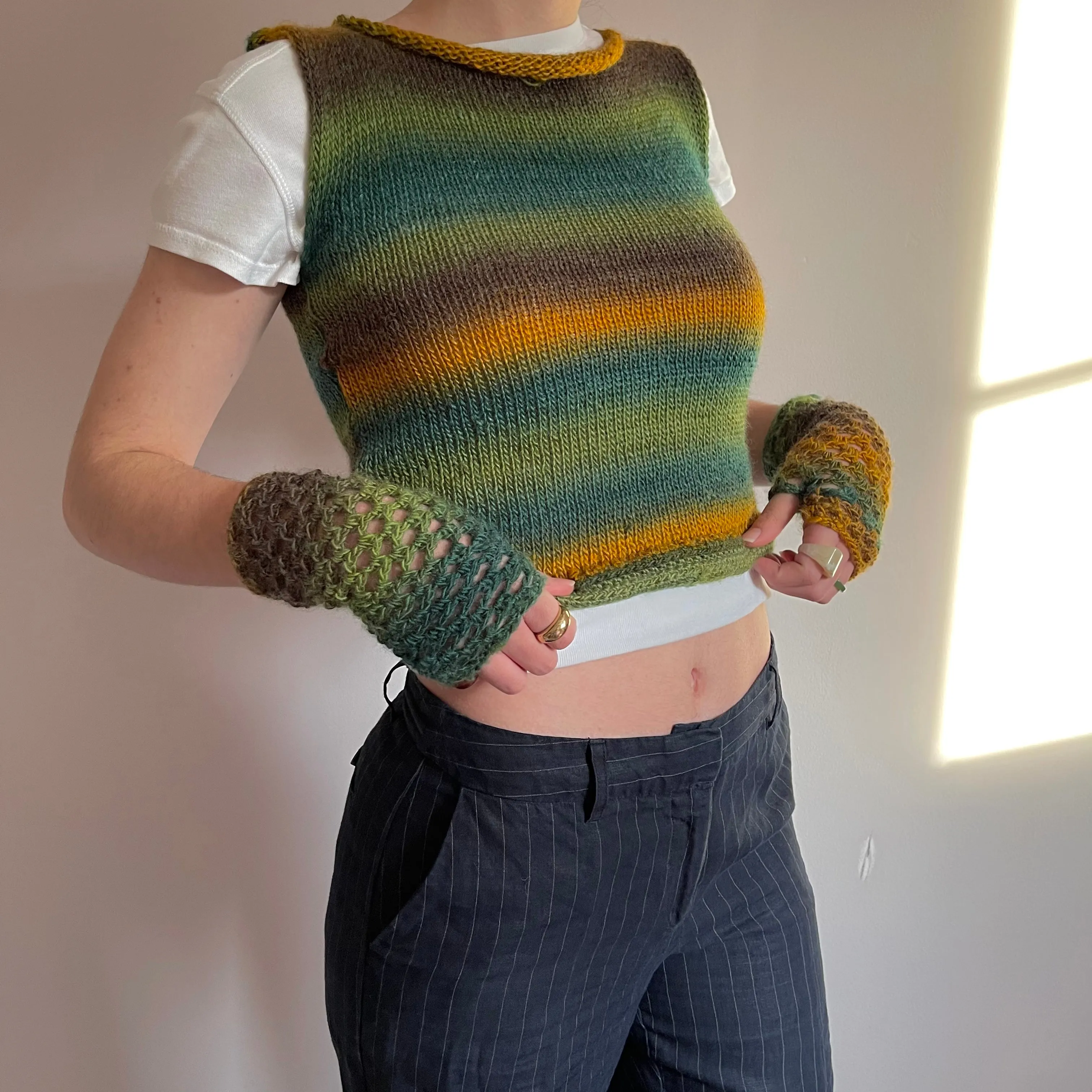 Handmade Forest fishnet hand warmers