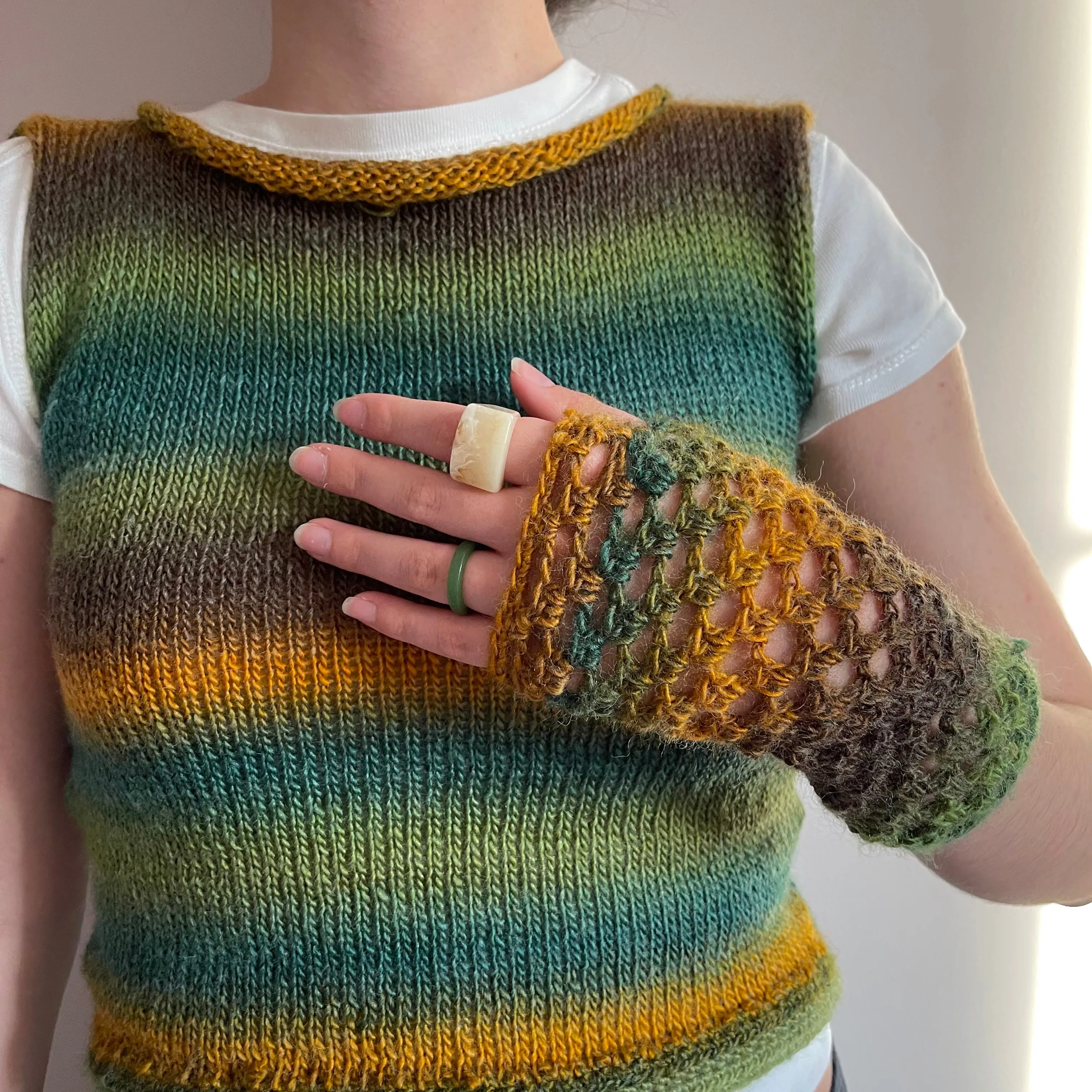 Handmade Forest fishnet hand warmers