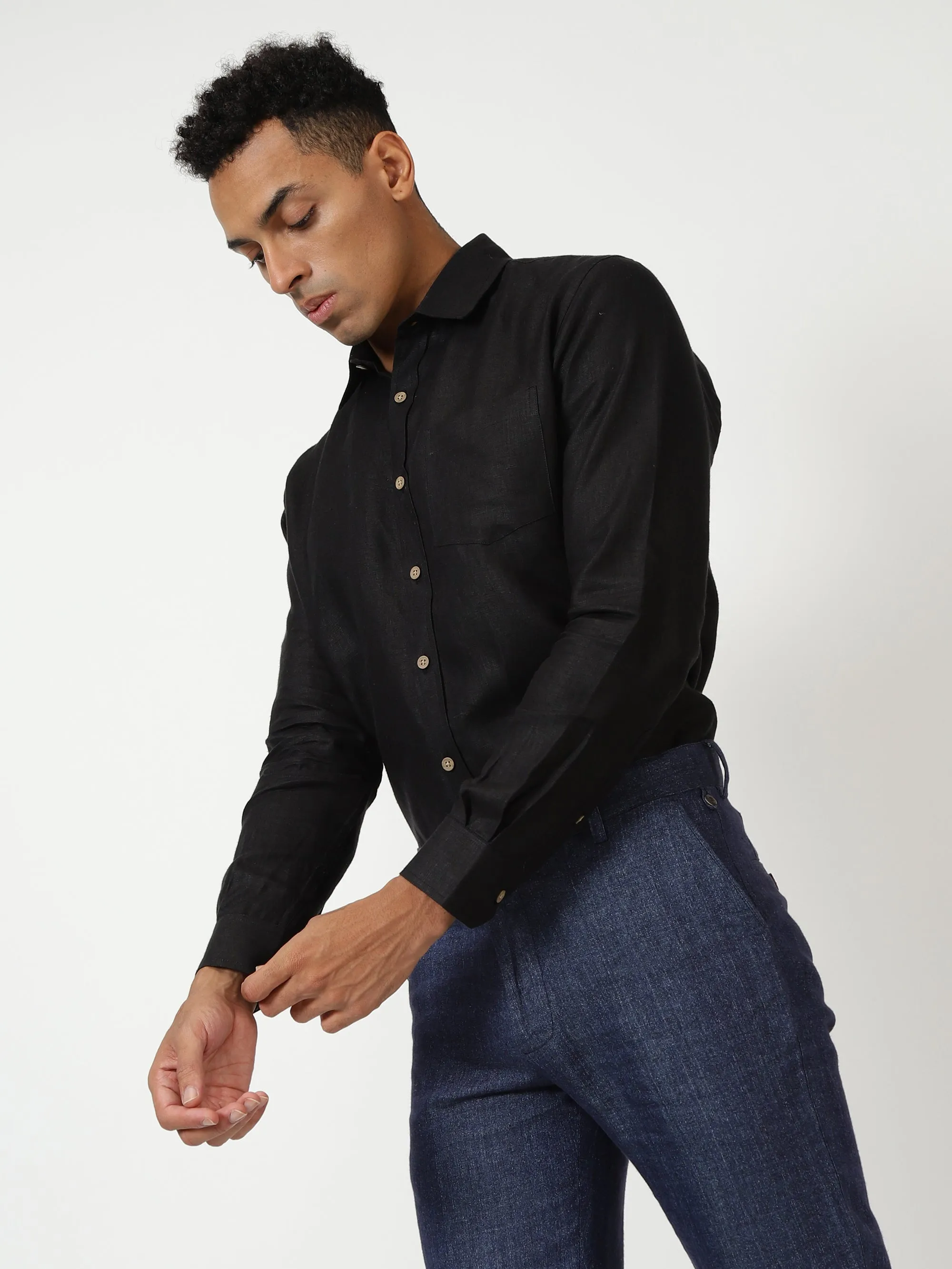 Harvey - Pure Linen Full Sleeve Shirt - Black