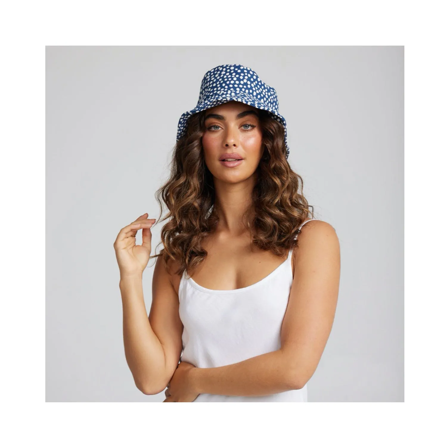 Hat Island Life Bucket - Navy Dots