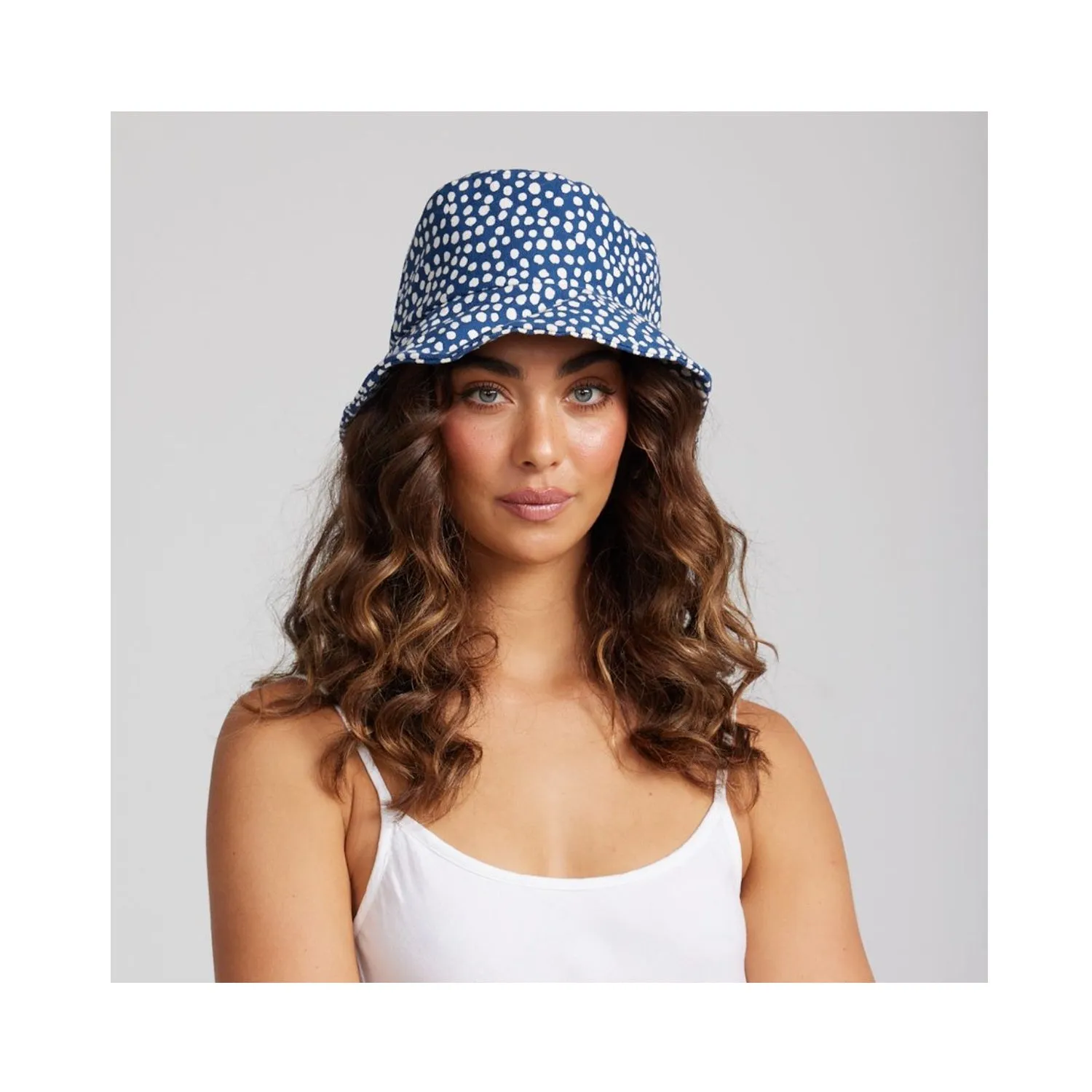 Hat Island Life Bucket - Navy Dots