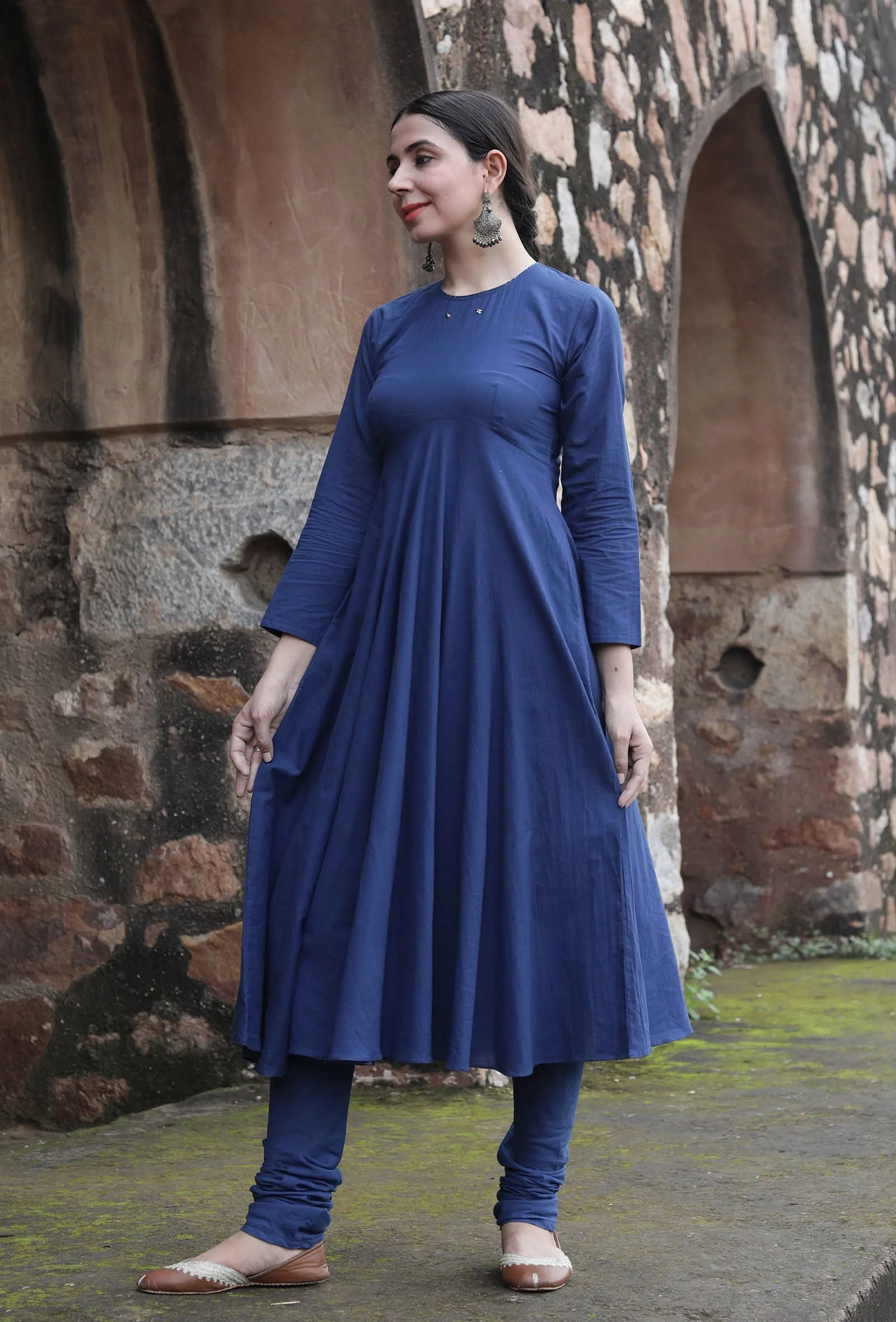 Hemal Indigo Cotton Solid Flared Kurta Dress