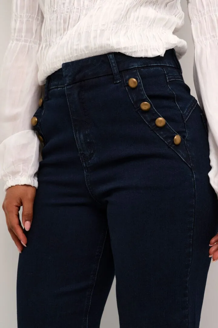 HIGH WAIST WIDE LEG BUTTON DETAIL JEAN