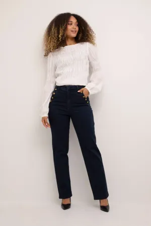 HIGH WAIST WIDE LEG BUTTON DETAIL JEAN