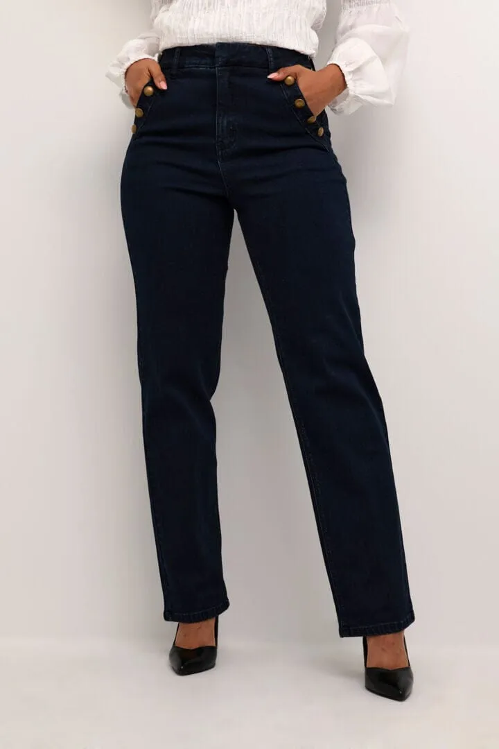 HIGH WAIST WIDE LEG BUTTON DETAIL JEAN