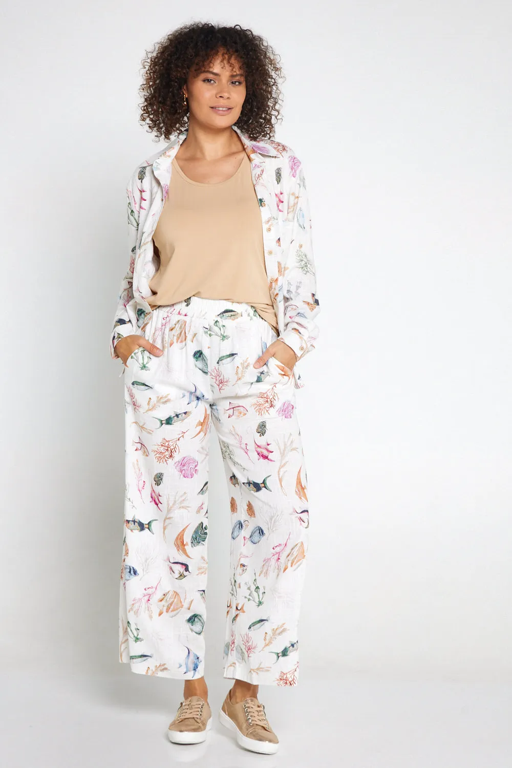 Holiday Linen Pants - Reef Print