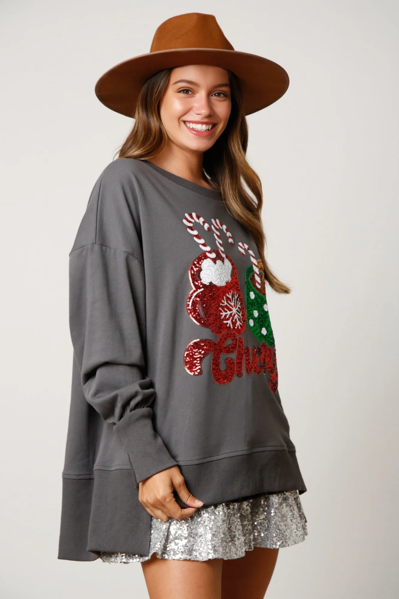 Holiday Sparkle Womens Sequin Sweatshirt | Sparkly Top | Womens Jumper | Christmas Sweatshirt