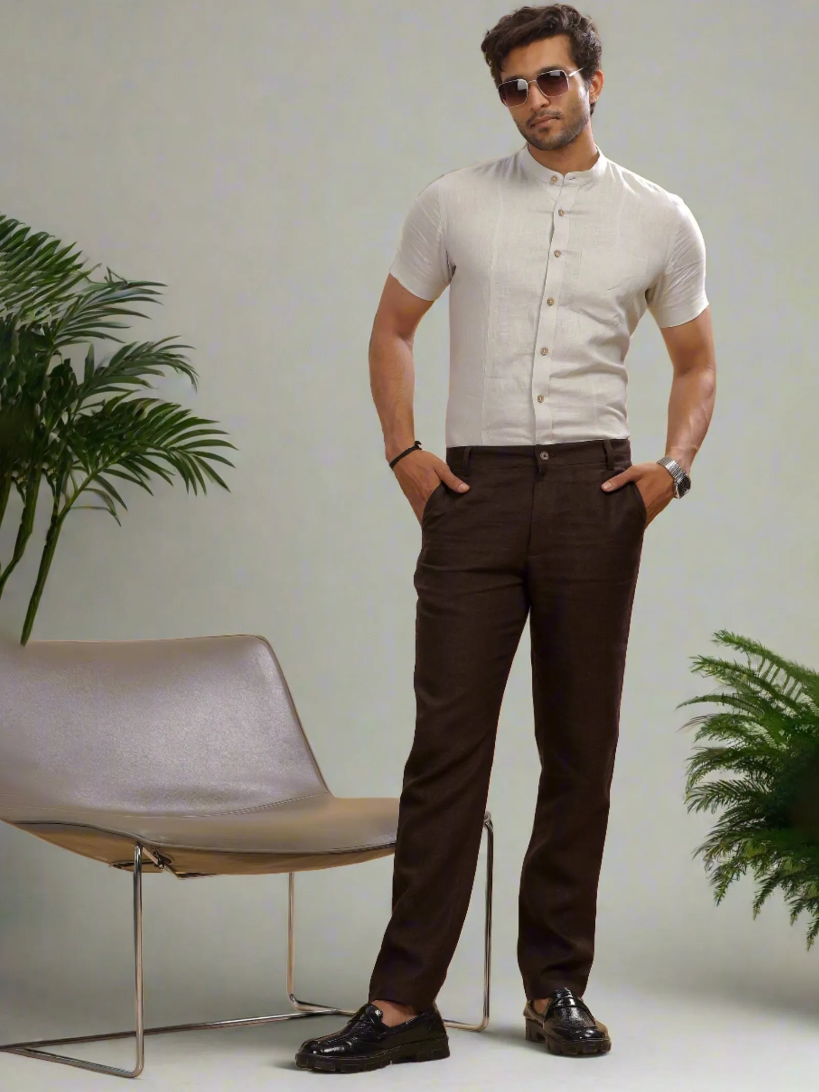 Ian Pure Linen Trousers - Cocoa Brown