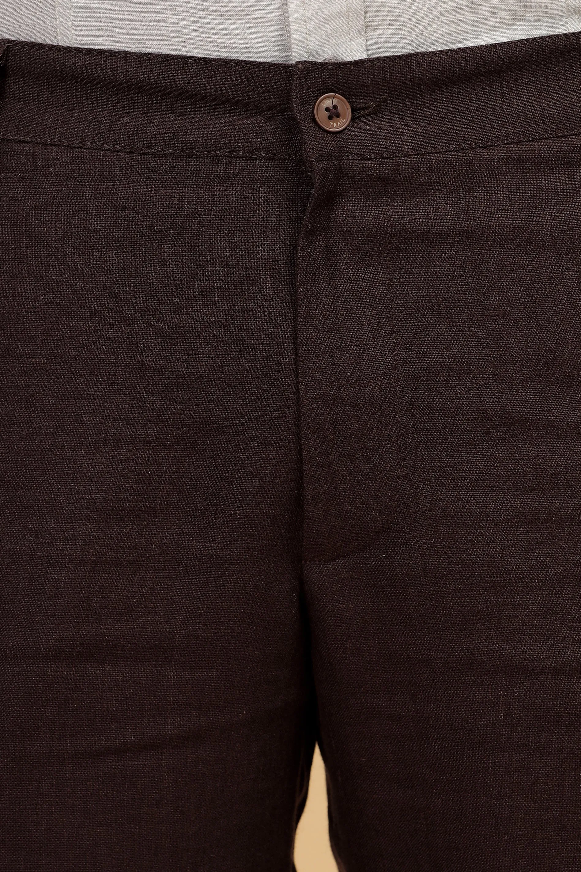 Ian Pure Linen Trousers - Cocoa Brown