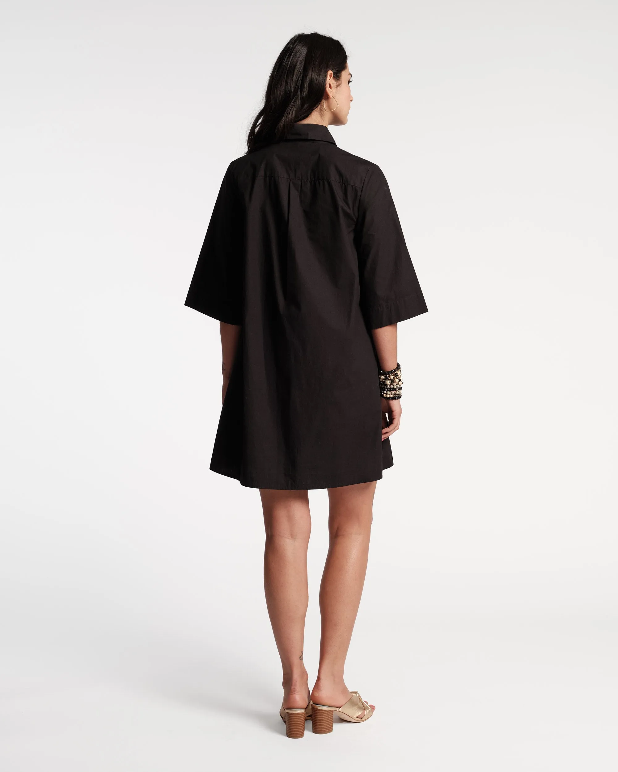 Isla Pleated Mini Shirtdress Cotton Poplin Black