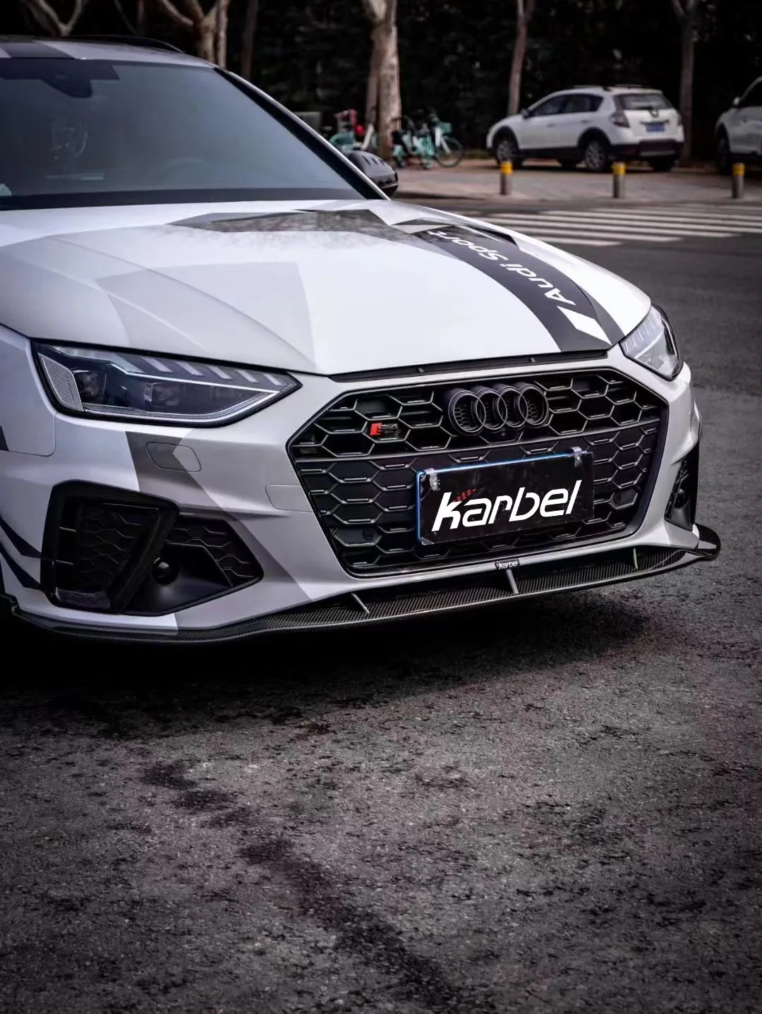 Karbel Carbon Dry Carbon Fiber Front Bumper Canards for Audi S4 & A4 S Line 2020-ON B9.5